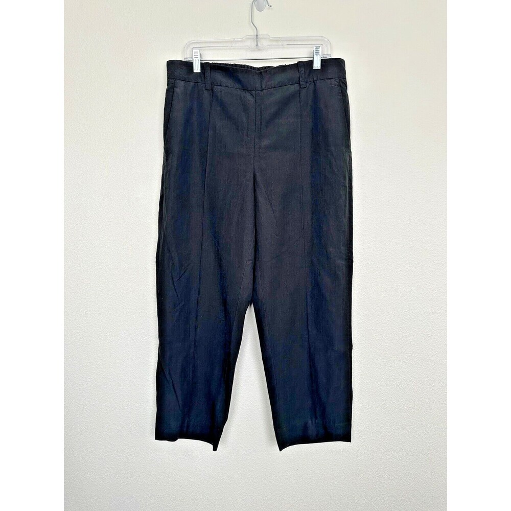 VINCE Women's Mid Rise Pleat Front Pull On Pant Black Tencel Wool Blend Sz Large